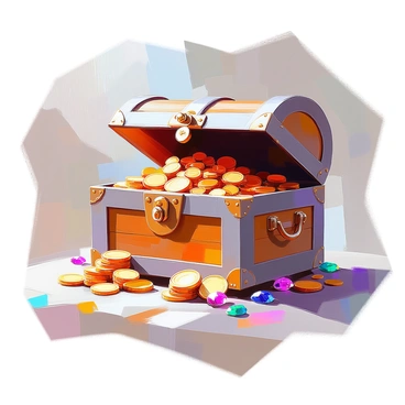 An old treasure chest made of weathered wood and adorned with rusted metal accents is overflowing with gold coins and brightly colored jewels. The chest's lid is slightly ajar, revealing a dazzling array of shiny gold coins, sparkling rubies, emeralds, and sapphires spilling out. The surrounding area is scattered with additional coins, some glinting in the light, while a few jewels rest on the surface nearby, showcasing their vibrant colors. The setting has an atmosphere of mystery, evoking the allure of hidden riches.