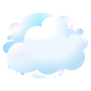 Fluffy clouds are scattered across the sky, each cloud exhibiting soft rainbow gradients that blend seamlessly into one another. The clouds are fluffy and voluminous, casting gentle shadows on the sky below. The background features a smooth expanse of blue intermingled with pastel hues, creating a tranquil atmosphere. The soft light reflects off the clouds, enhancing their ethereal appearance.