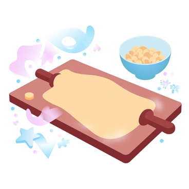 A baker is rolling out dough on a wooden countertop. The dough is smooth and lightly dusted with flour. Various festive cookie cutters shaped like stars and hearts are scattered around. The baker is using a rolling pin to flatten the dough evenly. A few colorful sprinkles are placed nearby, ready to be added once the cookies are cut. A mixing bowl filled with cookie dough sits in the background, and a baking tray is set aside, waiting to be filled with the freshly cut shapes.