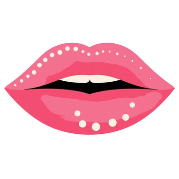 Lips adorned with a glossy finish, featuring delicate strands of tiny white pearls arranged elegantly along the edges. The pearls catch the light, creating a shimmering effect. The background is a soft gradient that complements the shine of the lips.