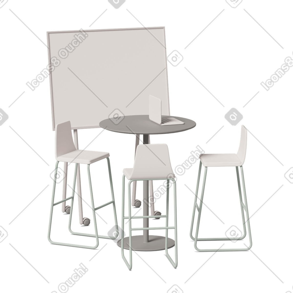 High chairs blackboard round table illustration in 3D Casual life style download in PNG, SVG