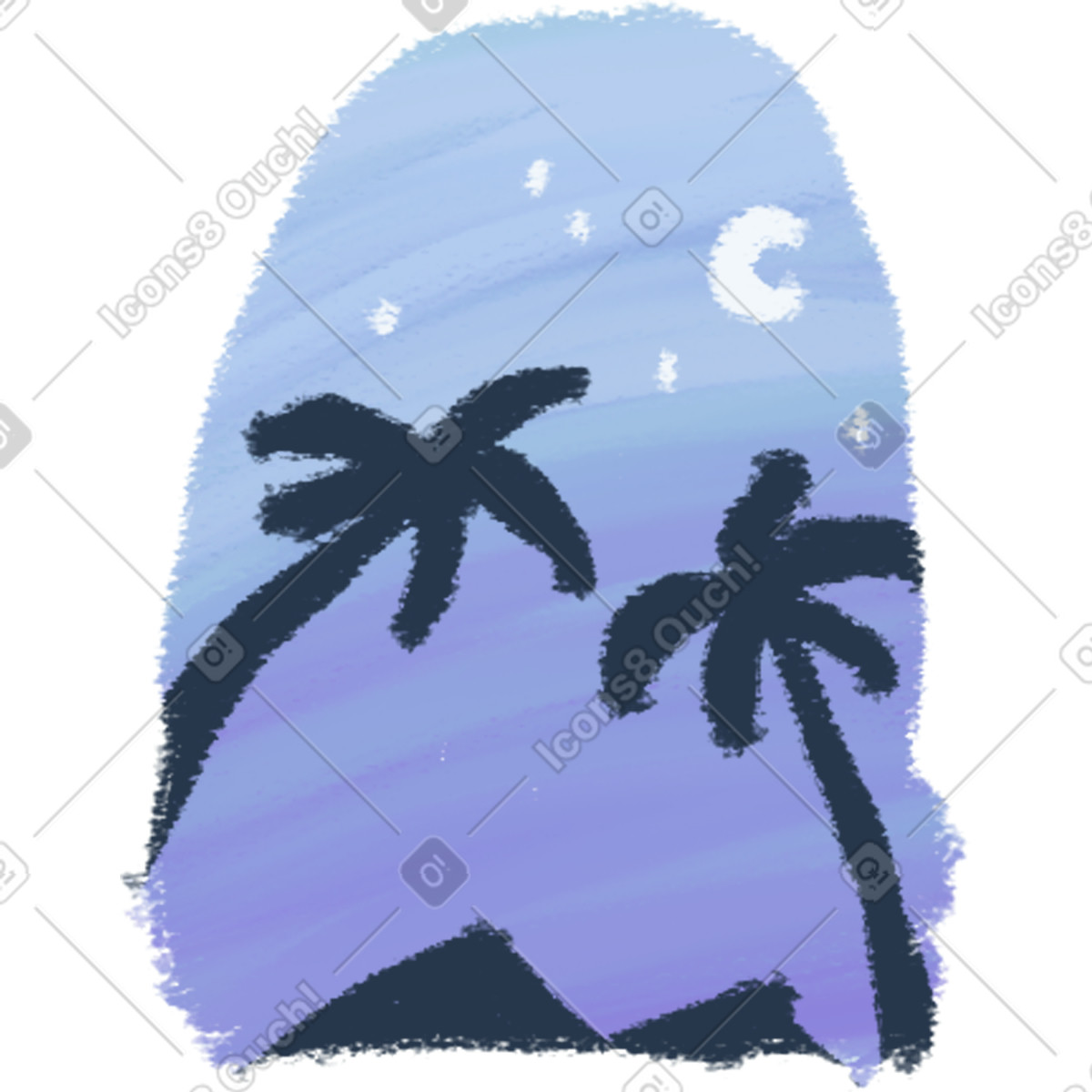 Background with two palm trees and mountains illustration in Experimental style download in PNG, SVG