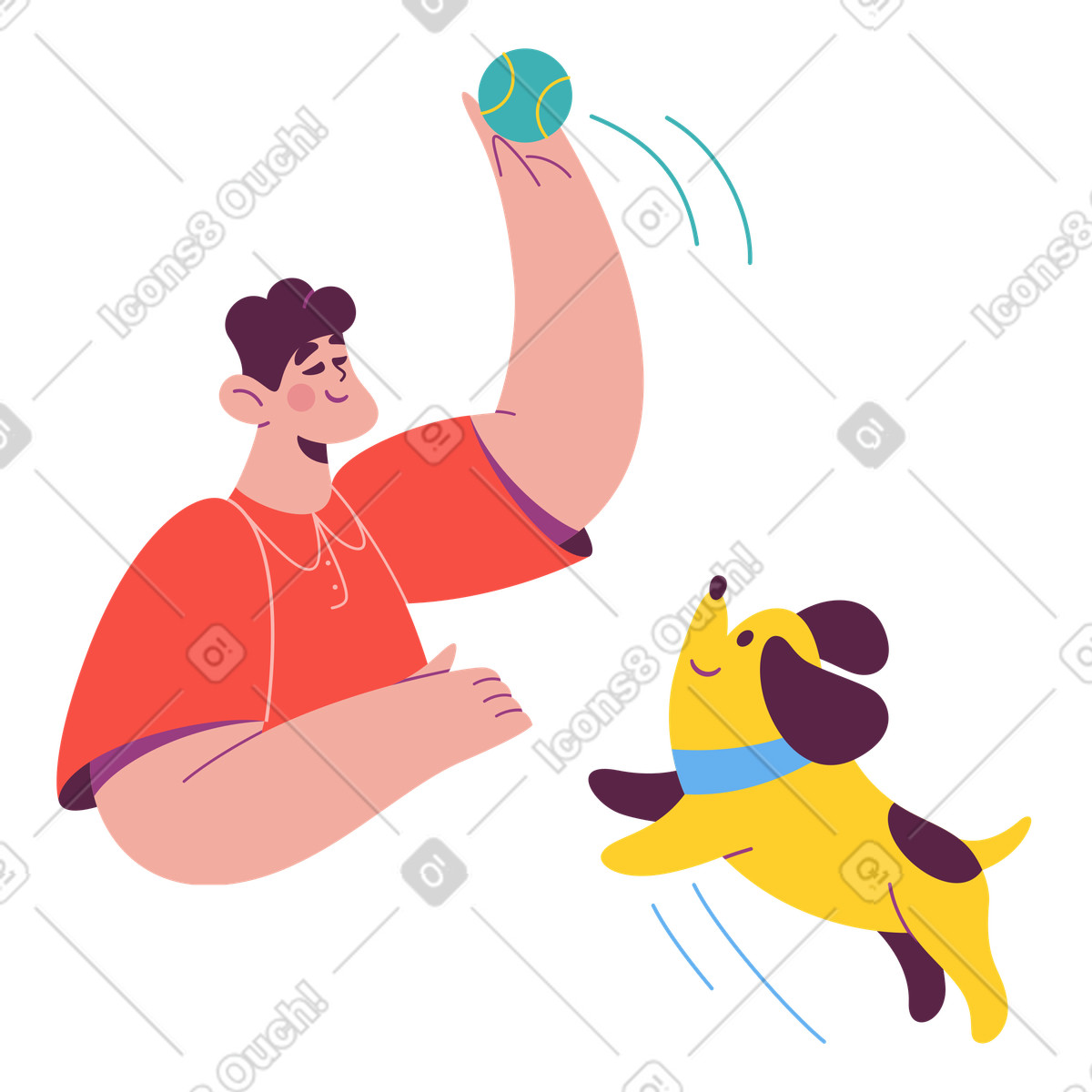 Pet owner playing with dog, Training and education of pets illustration in Sammy style download in PNG, SVG