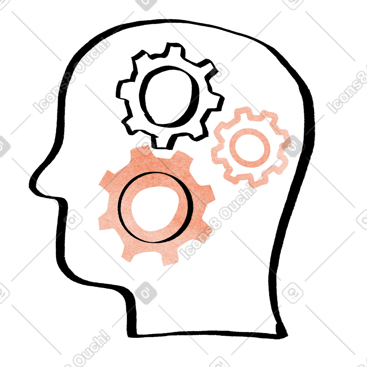 Gears in brain rotating, AI generation or brainstorming illustration Hand-drawn animation style download PNG, SVG