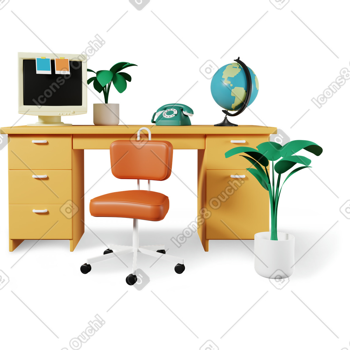 Composizione ufficio con pianta illustrazione in stile 3D Plastic people scarica in PNG, SVG