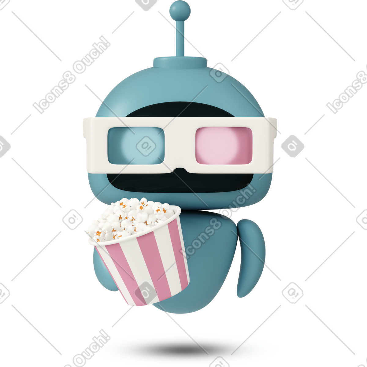 Ilustración Robot gpt sosteniendo un balde de palomitas maíz en estilo 3D Casual life a descargar en PNG y SVG