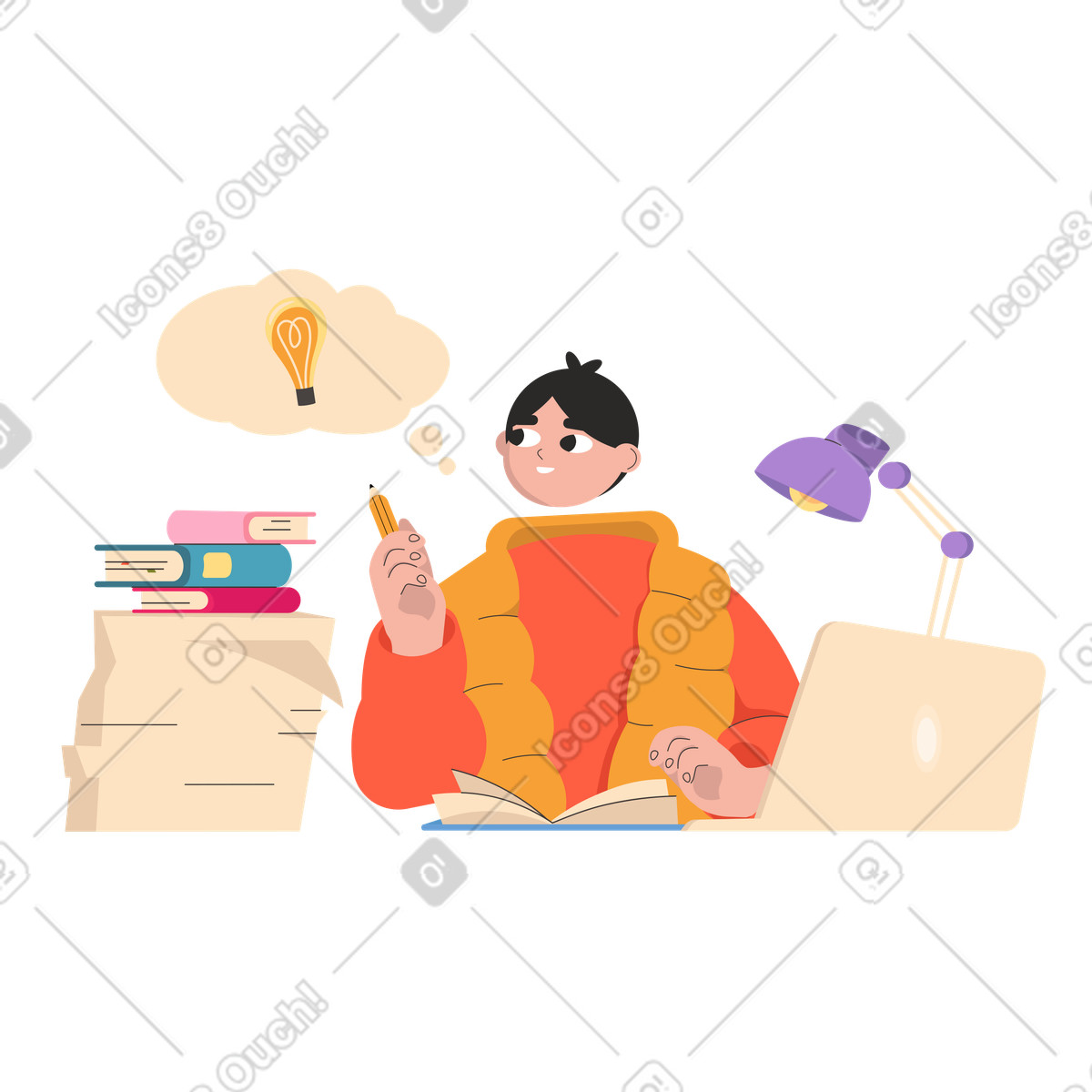 L'uomo che ha una nuova idea illustrazione in stile Dizzy scarica in PNG, SVG