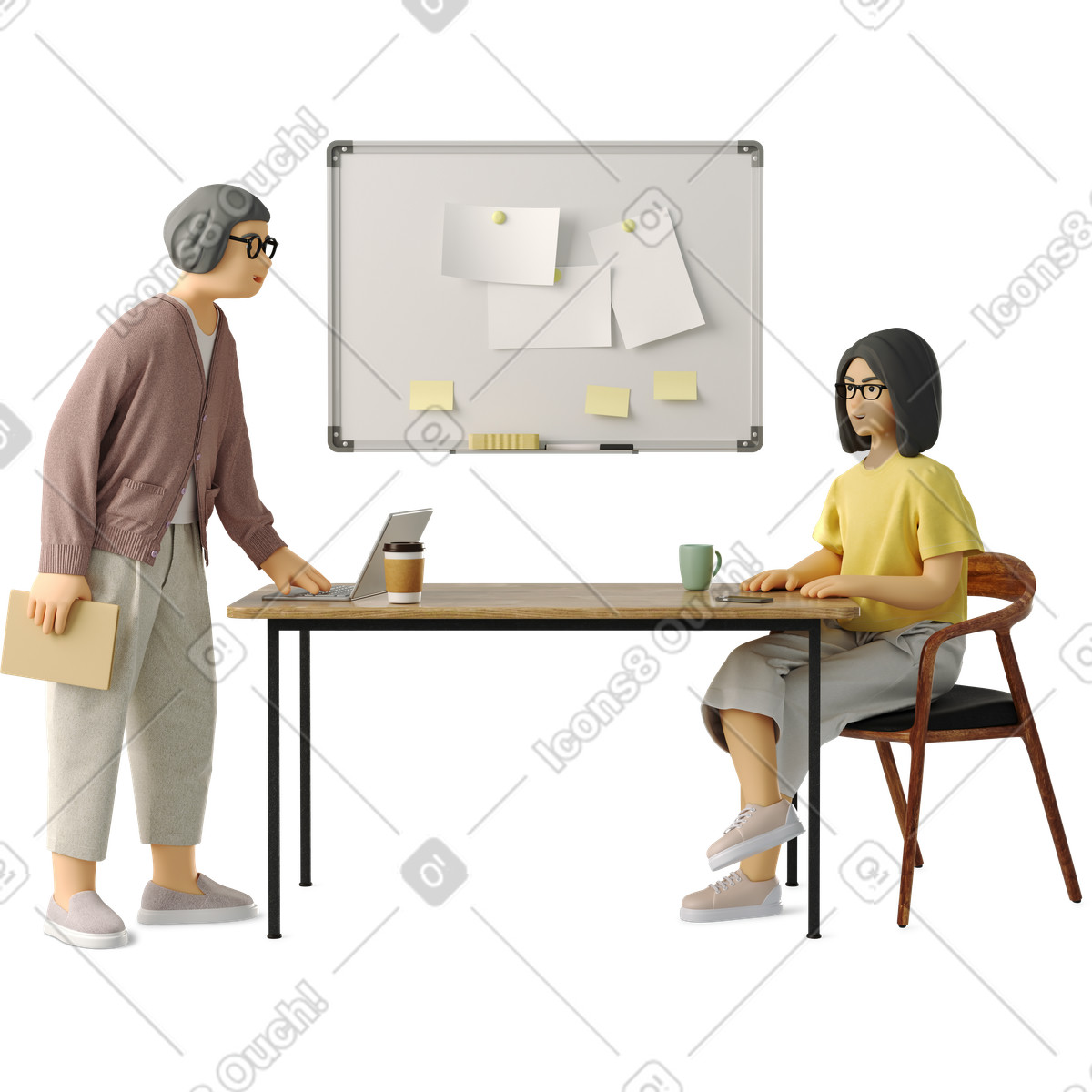 Two women discussing a project illustration discussion clipart graphics vectors