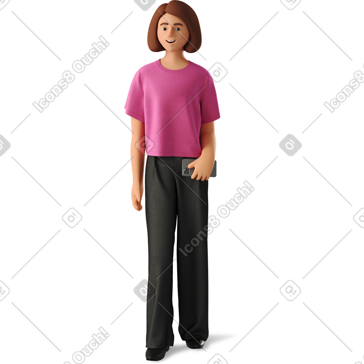 Smiling young woman in casual clothes illustration 3D Business style download PNG, SVG