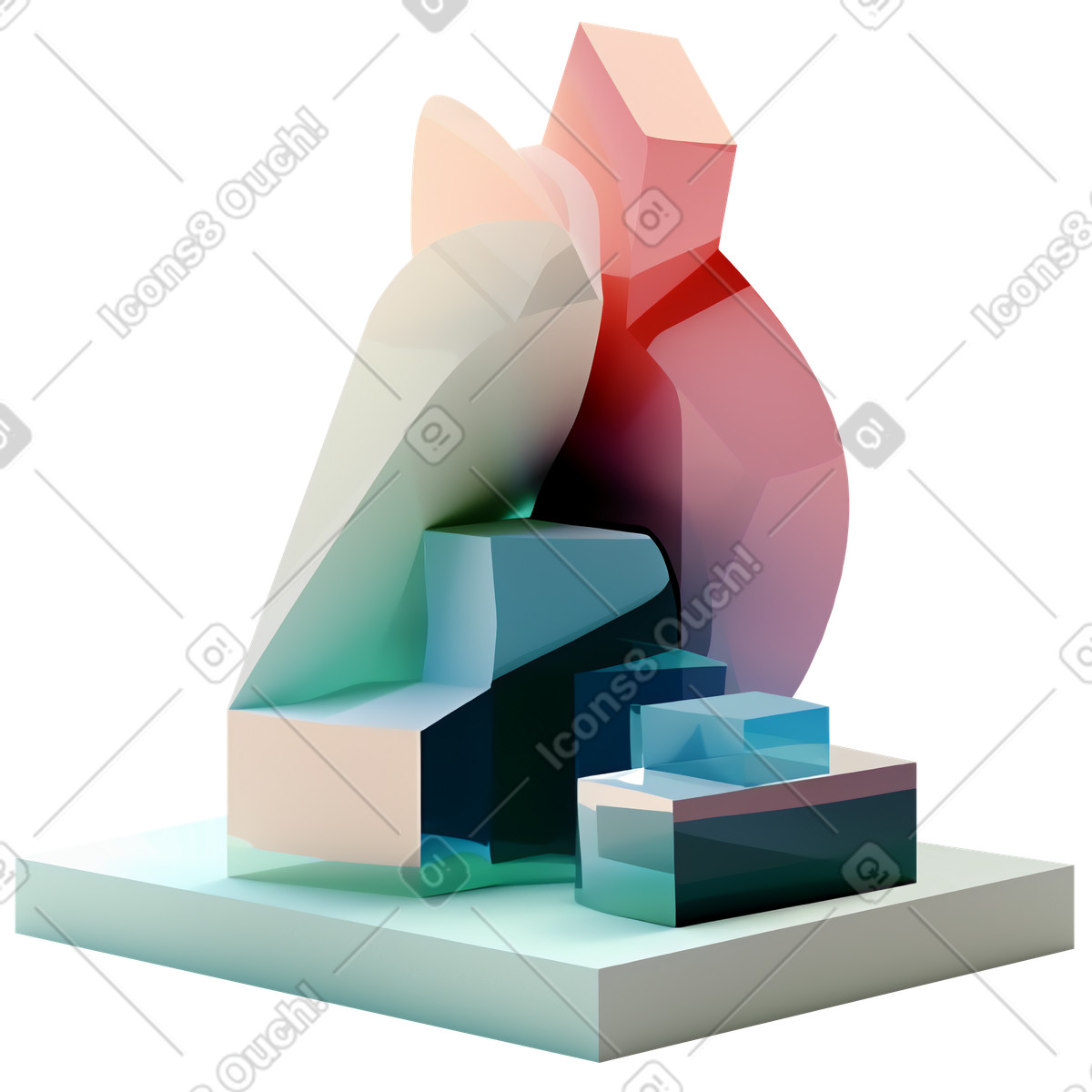 Abstrakte skulptur in pastellfarben-Illustration im 3D Construction-Stil als Download PNG, SVG