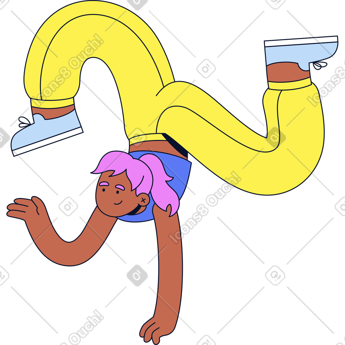 Illustration Femme debout sur une main et tenant quelque chose dans l'autre le style Flexy à télécharger aux formats PNG, SVG