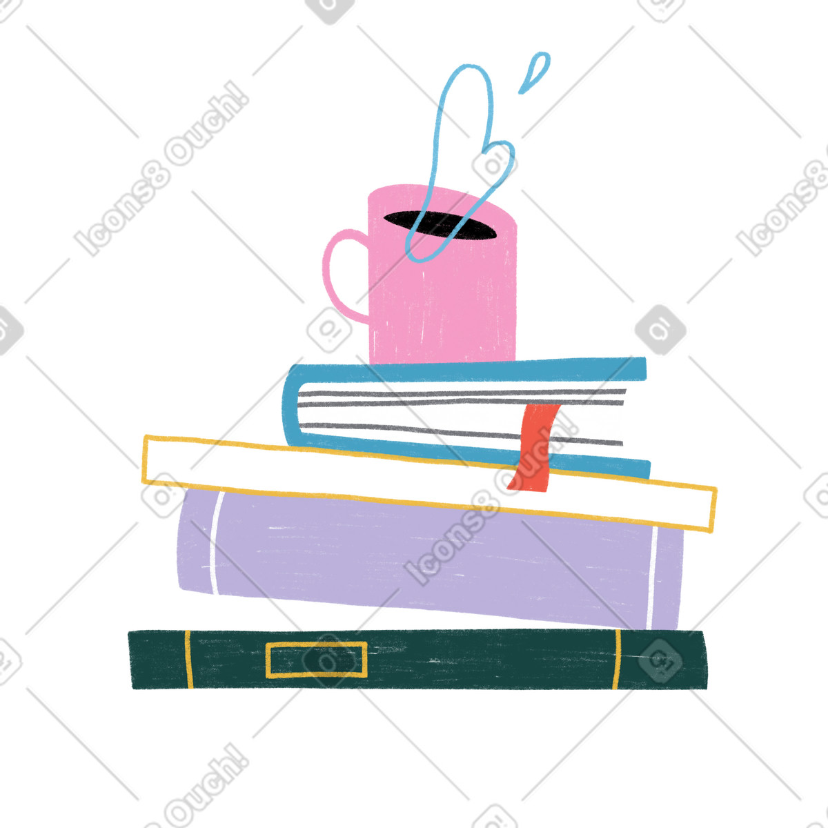 Stack of books and a cup illustration in Tutti style download in PNG, SVG