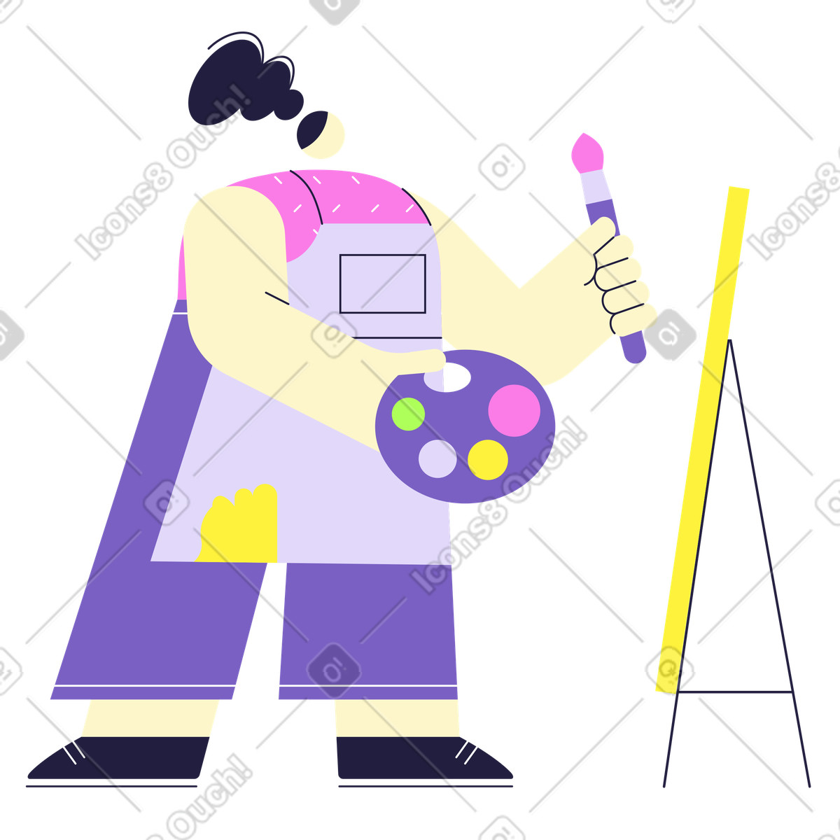 Illustration Artiste tenant une palette de peinture et un pinceau dans le style Mellow à télécharger aux formats PNG, SVG