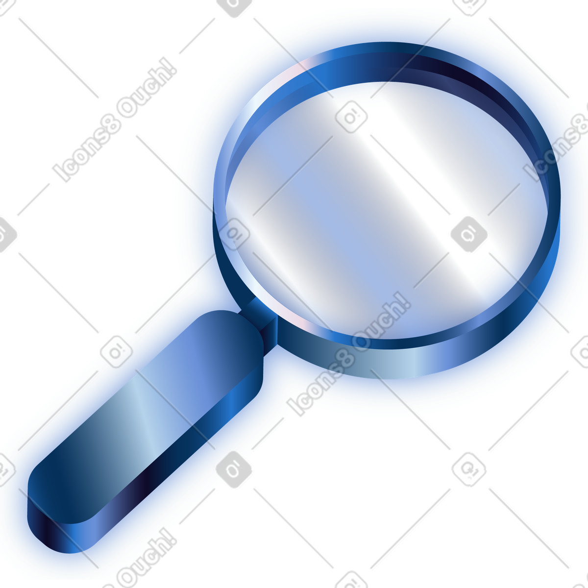 Illustration Loupe bleue brillante de recherche dans le style Dimension à télécharger aux formats PNG, SVG