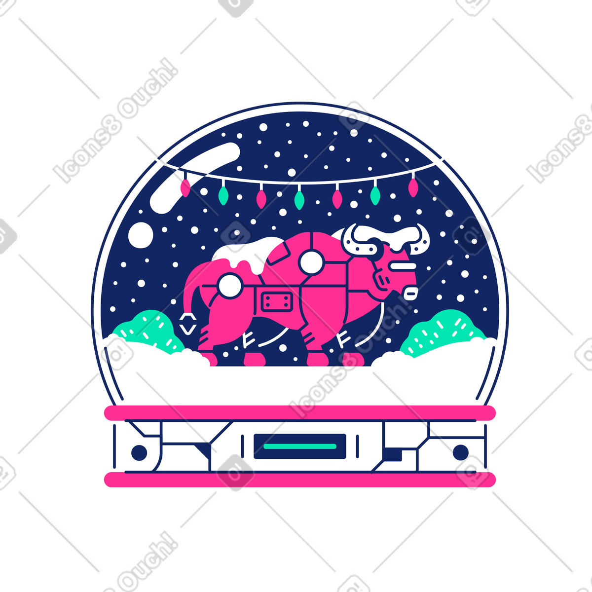 Toro in snow globe illustrazione stile Cyborg scarica PNG, SVG
