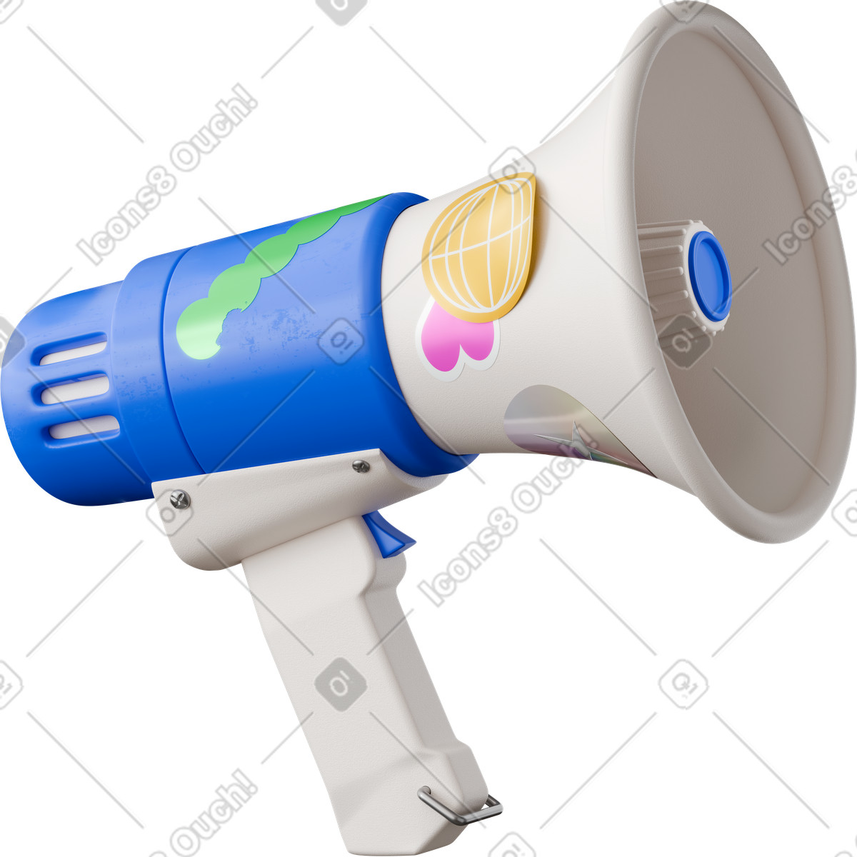 Megaphone with stickers animated illustration in GIF, Lottie (JSON), AE