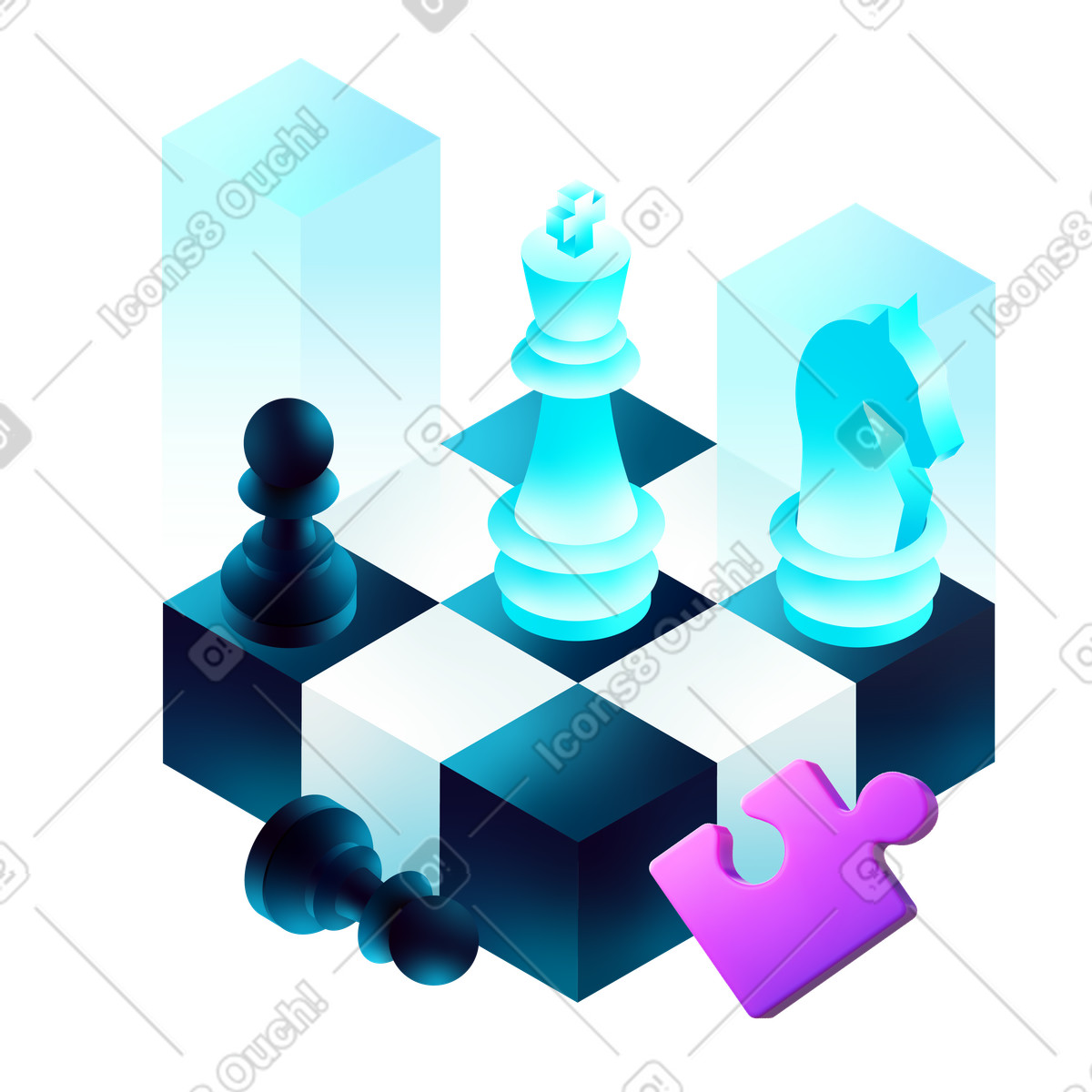 Business strategy, competition, chess game illustration in PNG, SVG