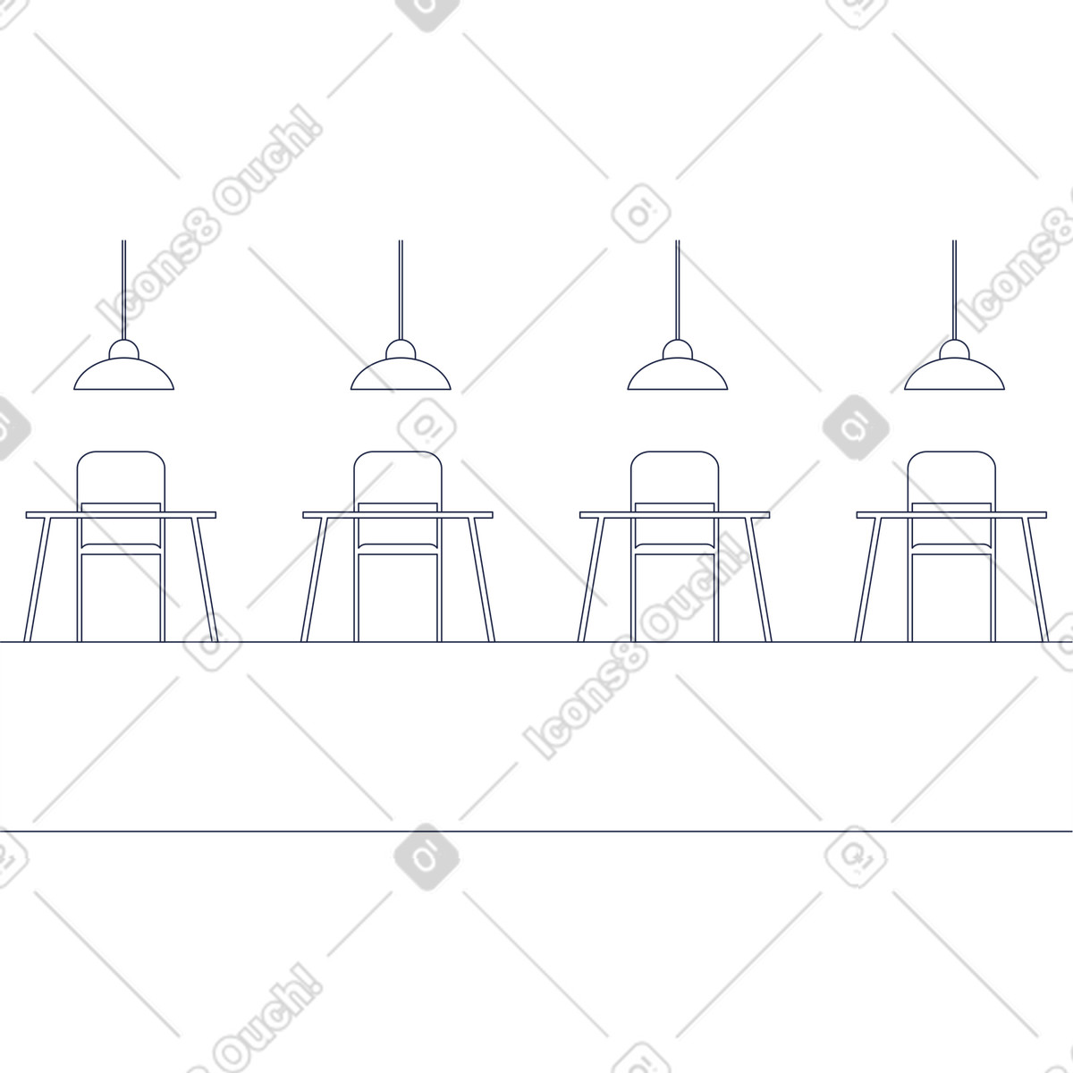 Coworking space tables and chairs background lineart illustration in Urban Line style download in PNG, SVG