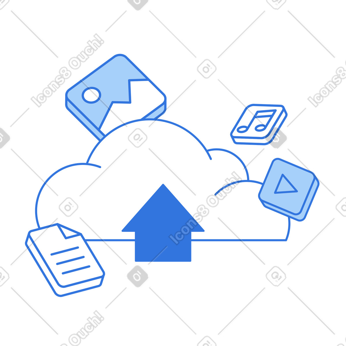 Online data storage solution, Digital file upload and sharing illustrazione in stile Sky scarica in PNG, SVG