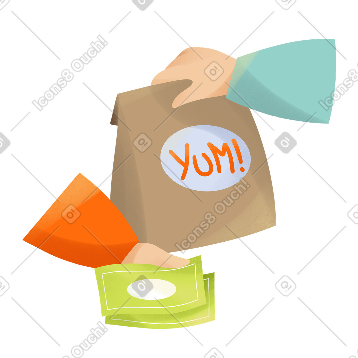 Ilustración Pagar con efectivo la entrega de comida en estilo Shine a descargar en PNG y SVG