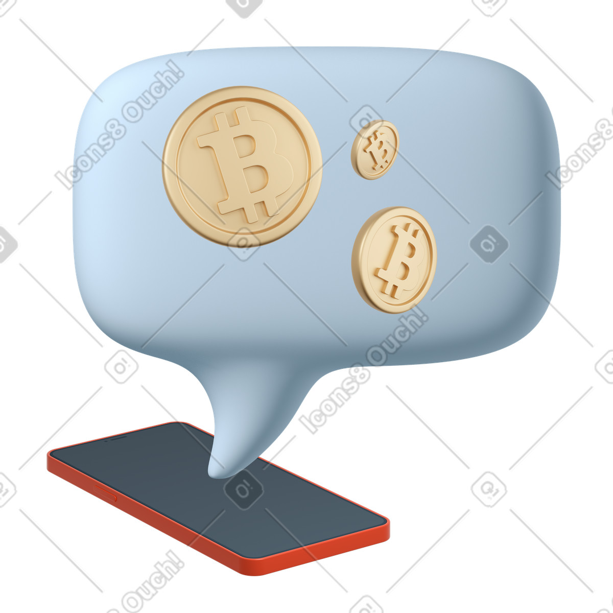 Ilustración Minar bitcoin con telefono en estilo 3D Business a descargar en PNG y SVG