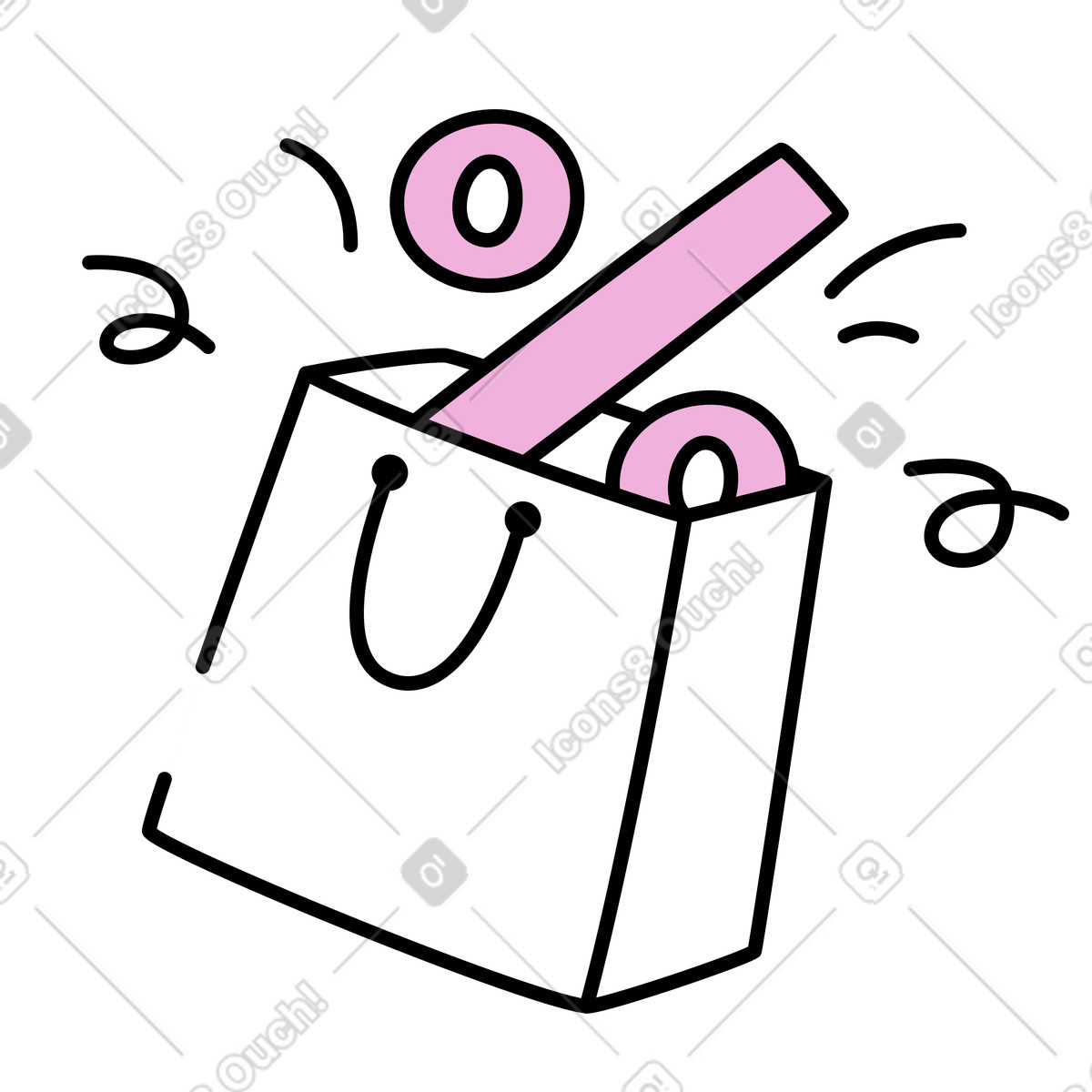 Illustration Sac de courses avec signe pourcentage dans le style Mochi à télécharger aux formats PNG, SVG