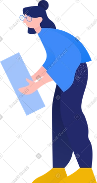 Femme se penche et tient un bloc de construction dans ses mains PNG, SVG