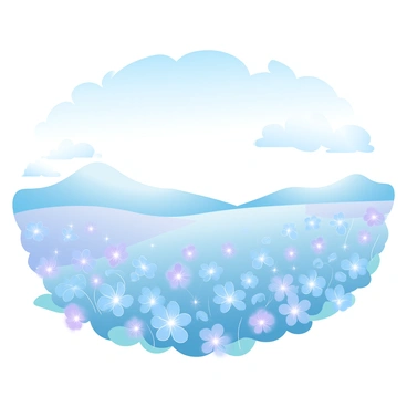 A vast field filled with blooming bluebells stretches across the landscape. The bluebells are in various shades of blue and purple, creating a vibrant carpet of flowers. The flowers sway gently in the breeze, adding grace to the scene. Above the field, a clear blue sky stretches endlessly, enhancing the peaceful atmosphere. Soft, fluffy clouds are scattered lightly across the sky.