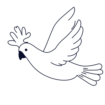 A simple black and white sketch of a cockatoo in flight