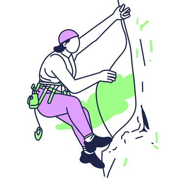 An adventurous person rock climbing a steep cliff with safety gear and determination.