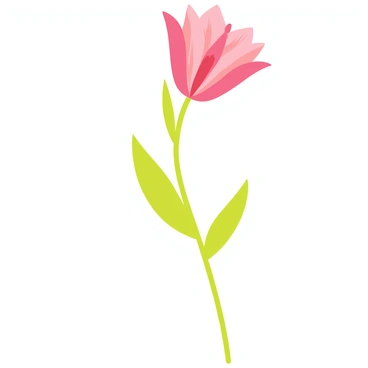 A single, elegant flower with long green stems and delicate petals in shades of pink sits against a plain white background. The flower has a few small green leaves attached to the stem, enhancing the minimalist look. The composition focuses solely on the beauty of the flower, with no additional elements surrounding it.