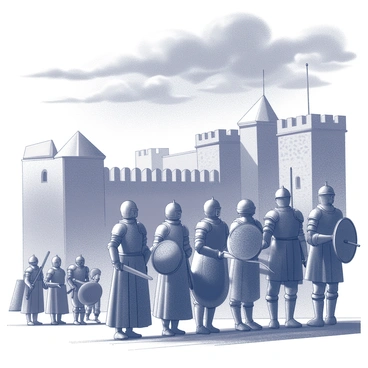 A group of warriors stands in formation, clad in intricately designed armor that reflects their readiness for battle. Each warrior holds a weapon, such as swords and shields, raised in anticipation. Some are positioned on a stone parapet, gazing out towards the horizon. Others are gathered in smaller groups, strategizing and sharing determined looks. In the background, the imposing fortress of Helm's Deep looms, with its tall walls and battlements. Above, the sky is filled with dark, swirling clouds, suggesting an impending storm. The atmosphere is charged with tension as the warriors prepare to defend their stronghold.