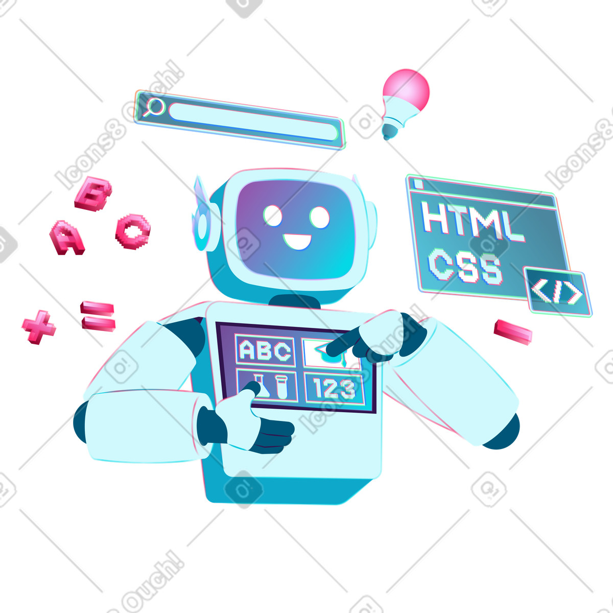 Educational robot helping with studies illustration education technology clipart image PNG
