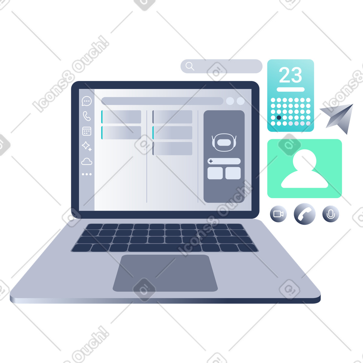 Digital Workspace Dashboard, Project Management on Laptop, All-in-one workspace illustration in PNG, SVG