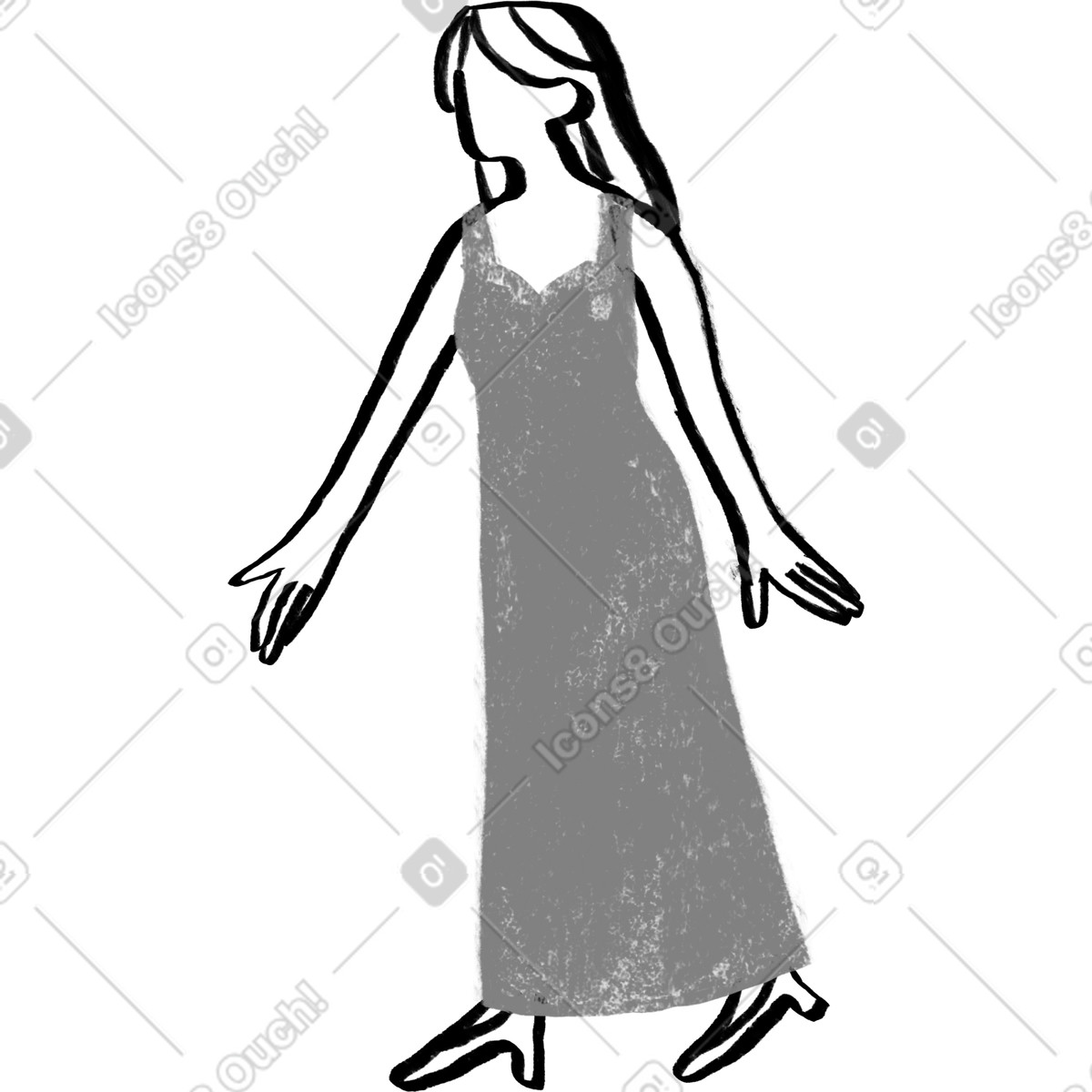 Ilustração de Mulher negra e branca em um vestido com a mão estendida no estilo Company para baixar PNG, SVG