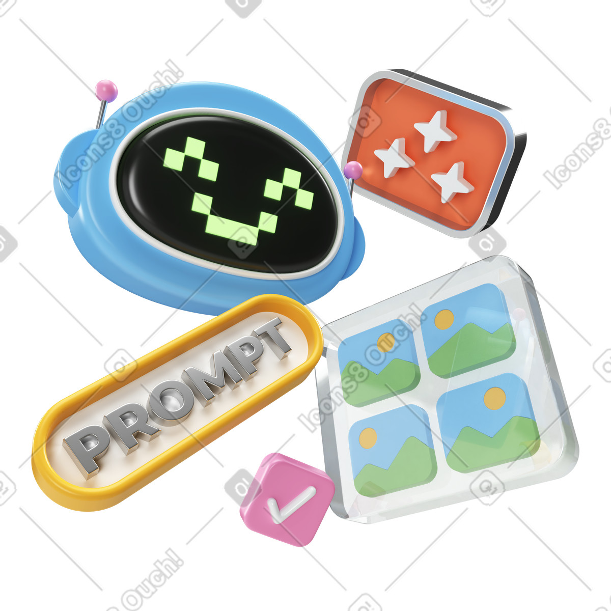 Chatbot and generative AI prompting illustration in 3D Corporate style download in PNG, SVG