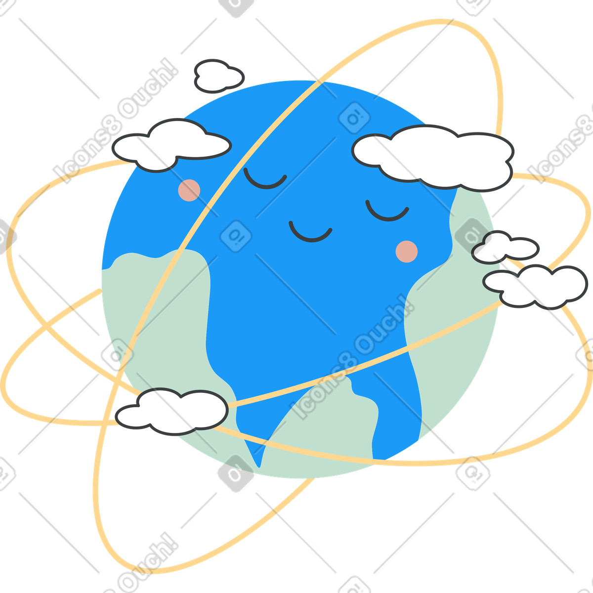 Illustration Planète terre entourée de nuages dans le style Kiddo à télécharger aux formats PNG, SVG
