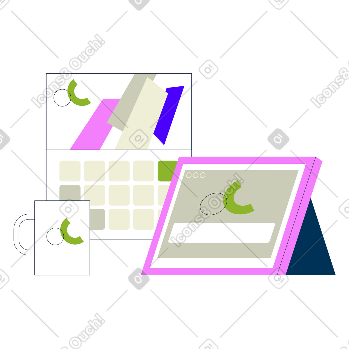 Branding and identity design with branded items illustration in Cubes style download in PNG, SVG