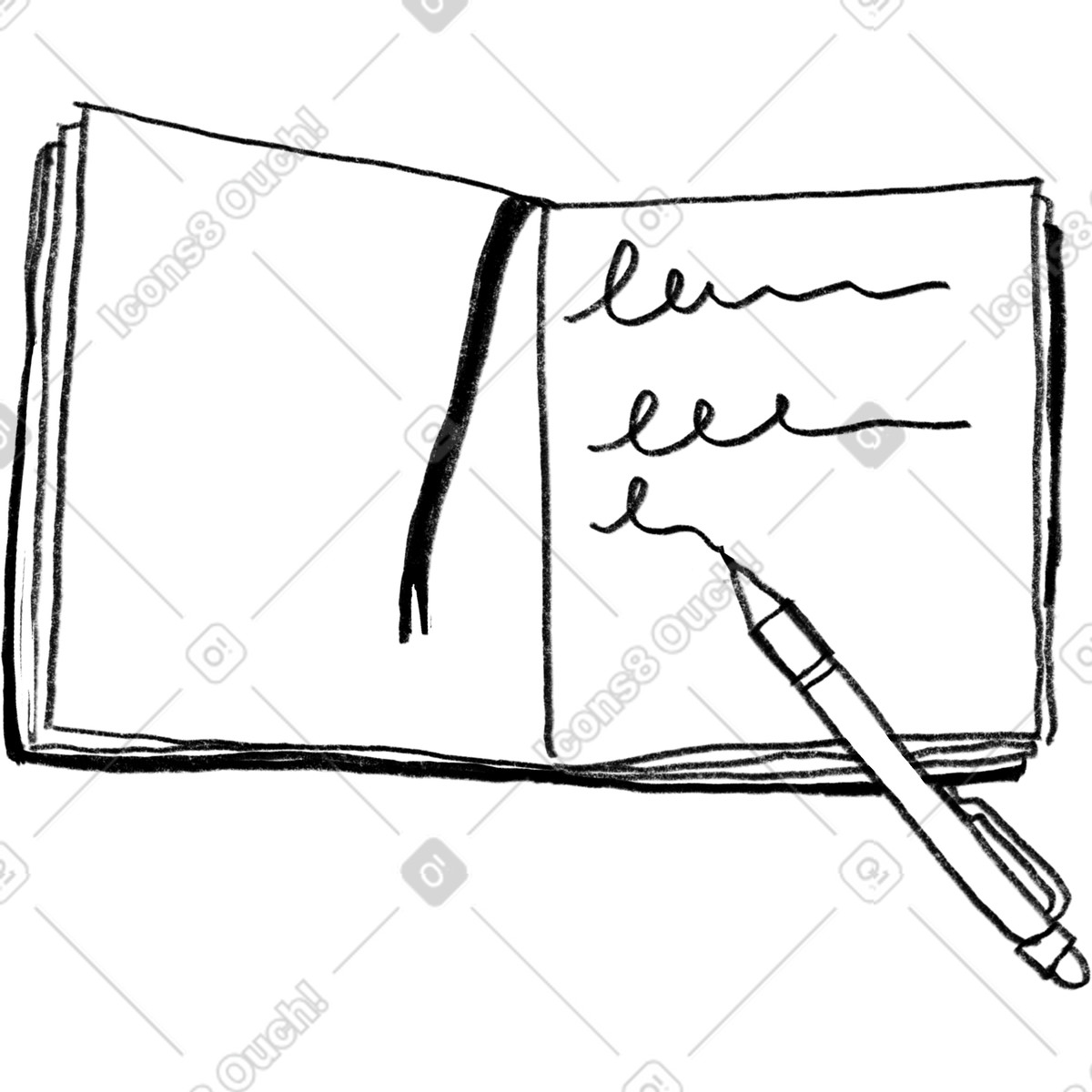 Blocco note a matita con linea nera minima una penna illustrazione in stile Experimental scarica in PNG, SVG