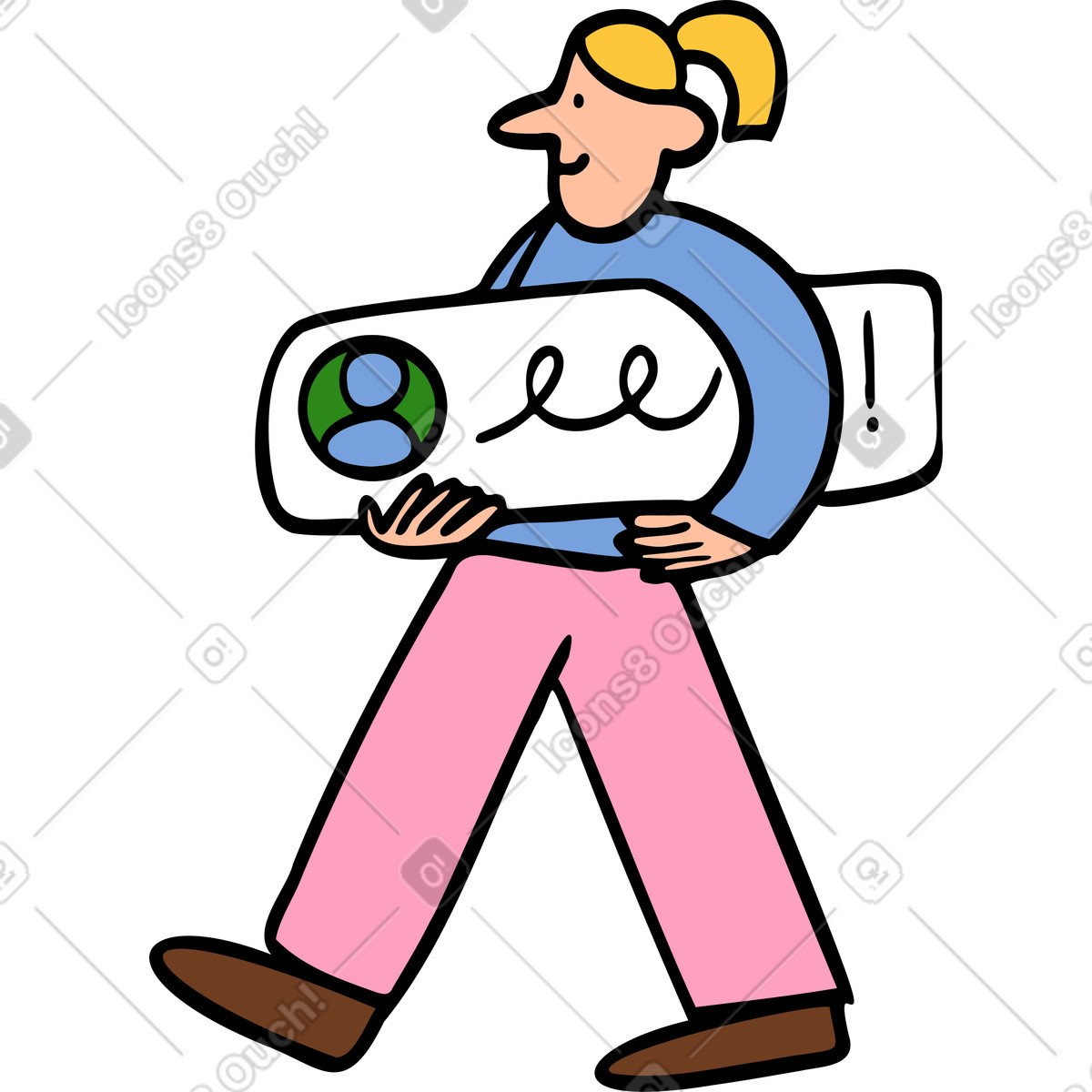 下载 Comic 风格的 女人边走边评论 插画，支持 PNG、SVG 格式