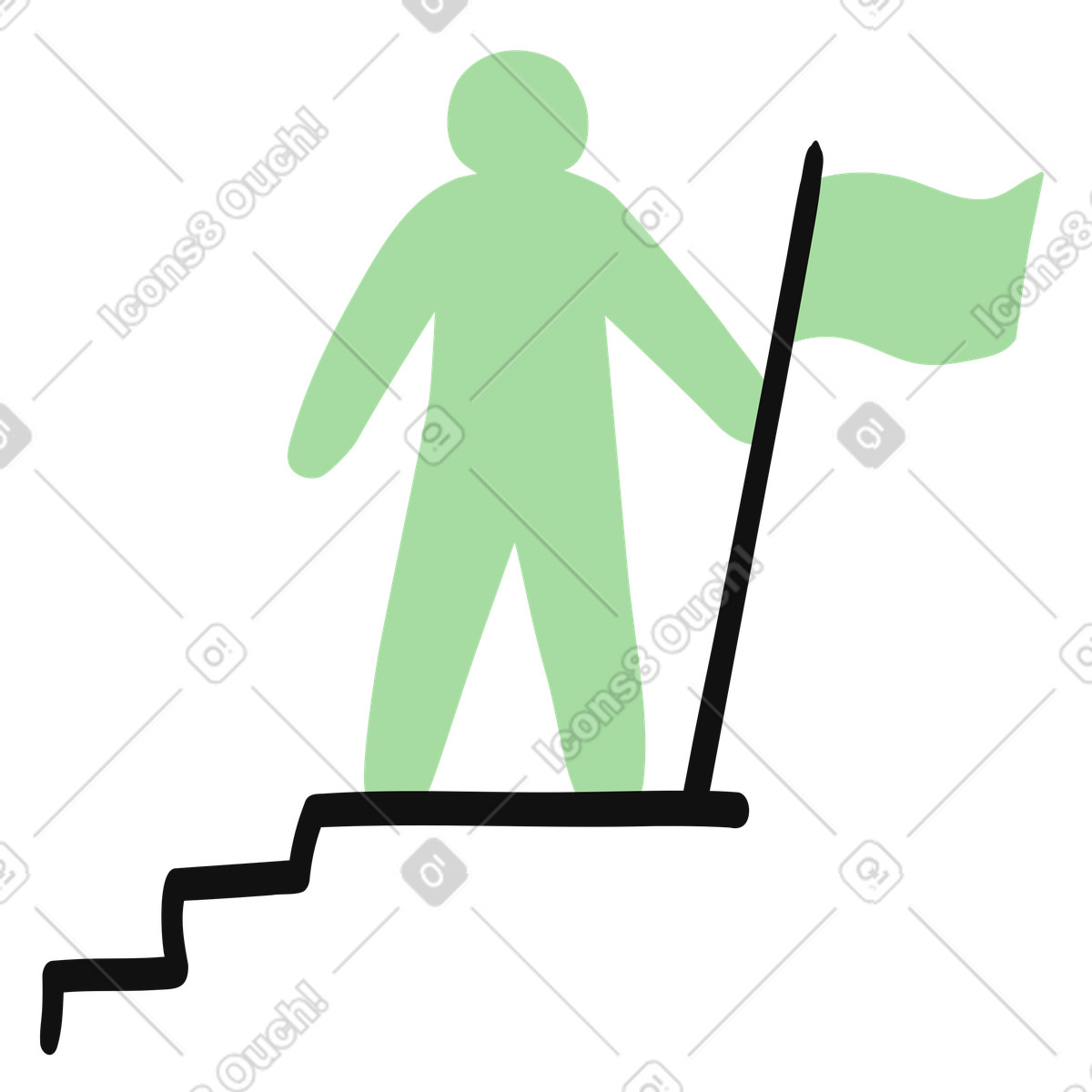 下载 Organic 风格的 Leadership silhouette standing confidently beside flag on top of stairs 插画，支持 PNG、SVG 格式
