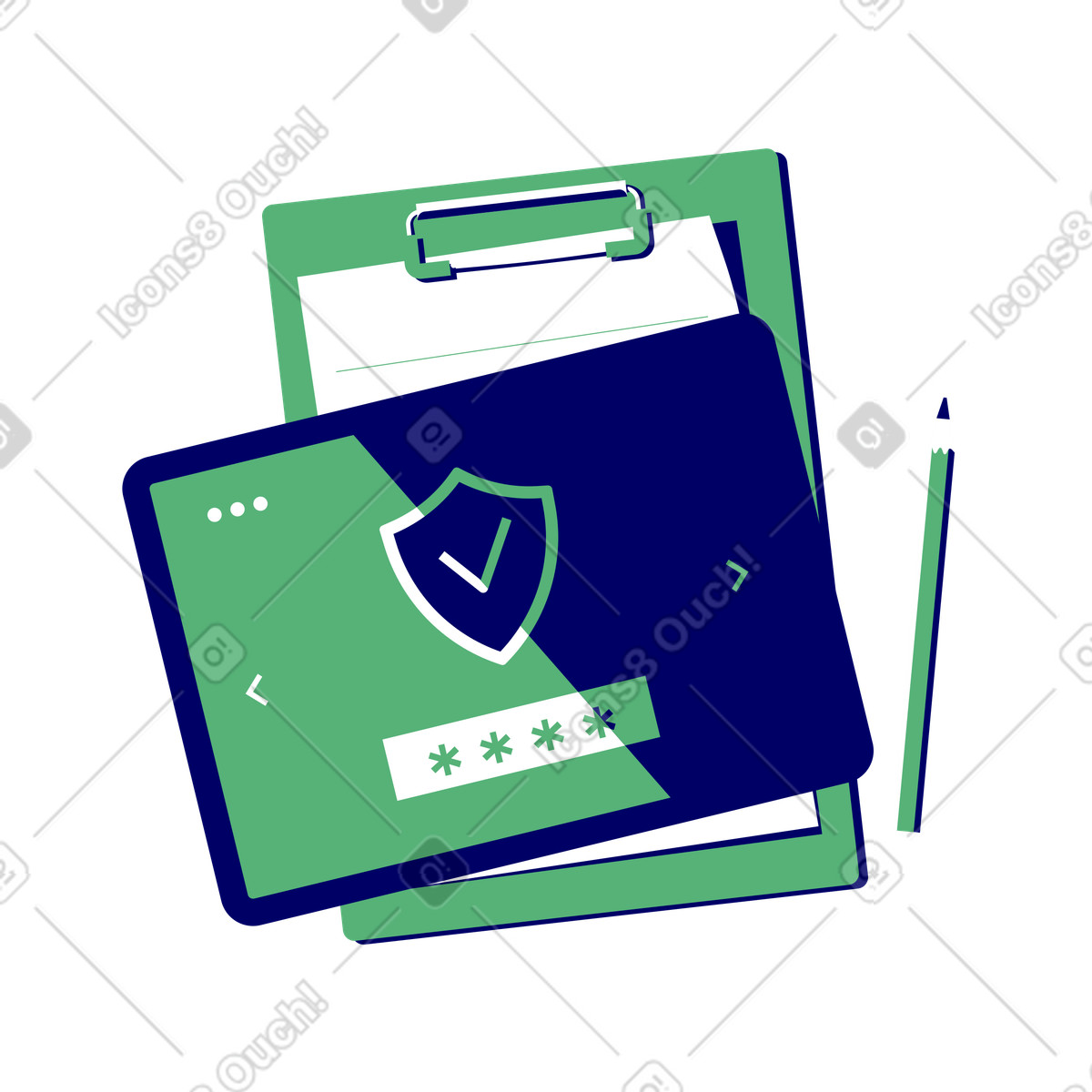 Illustration Tablet with security shield and password, online privacy data safety dans le style Lounge à télécharger aux formats PNG, SVG