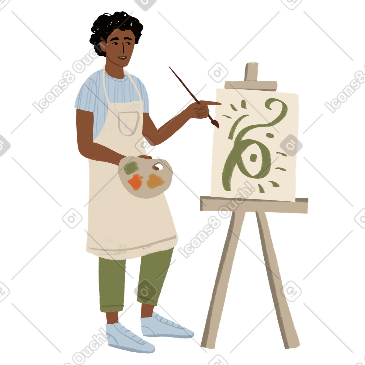 Artist drawing a painting on easel illustrazione in stile Lumiere scarica in PNG, SVG