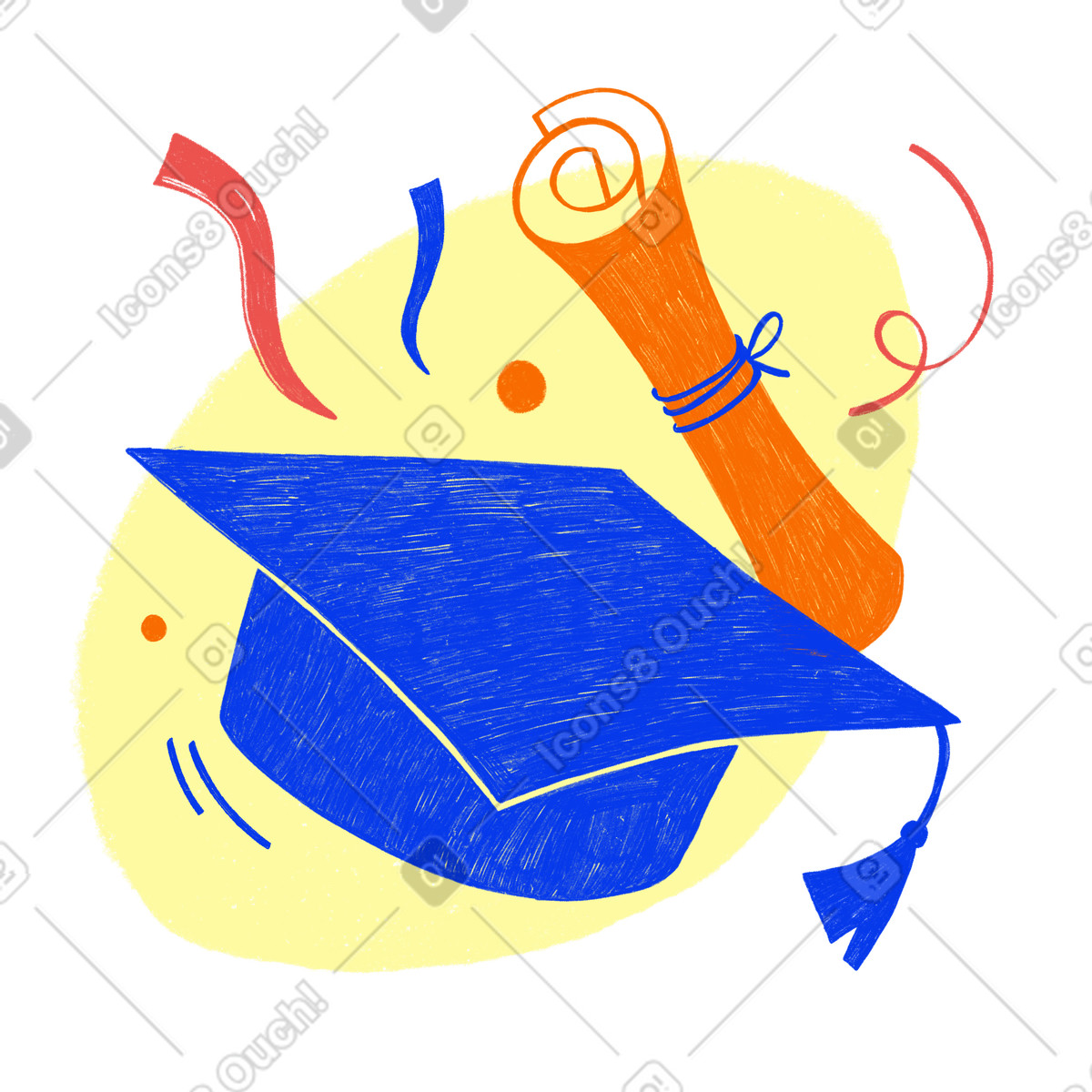 Abschlusskappe und hochschuldiplom-Illustration im Biro-Stil als Download in PNG, SVG