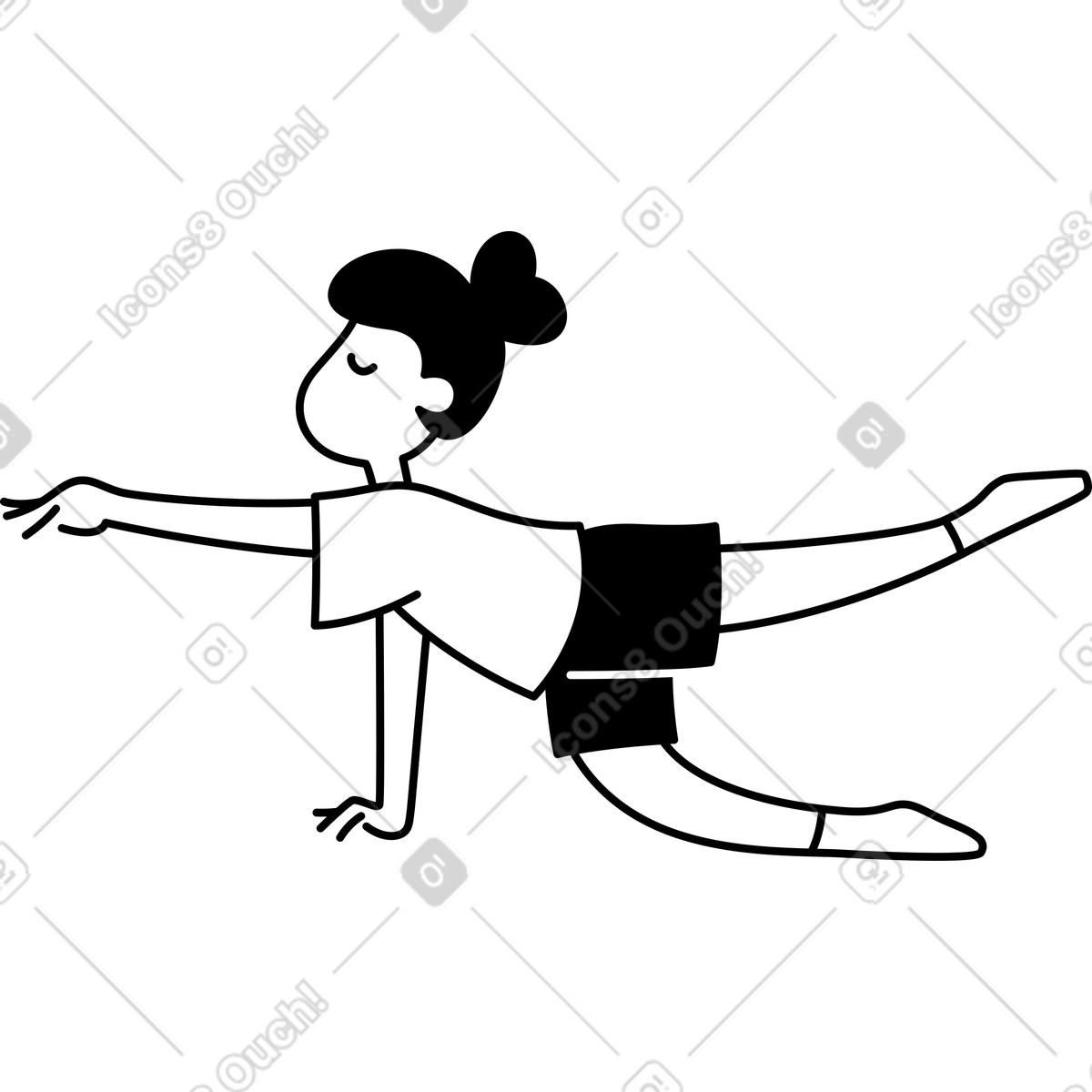 Illustration Fitness training pose maintaining balance on bent knee dans le style Notion Line Art à télécharger aux formats PNG, SVG