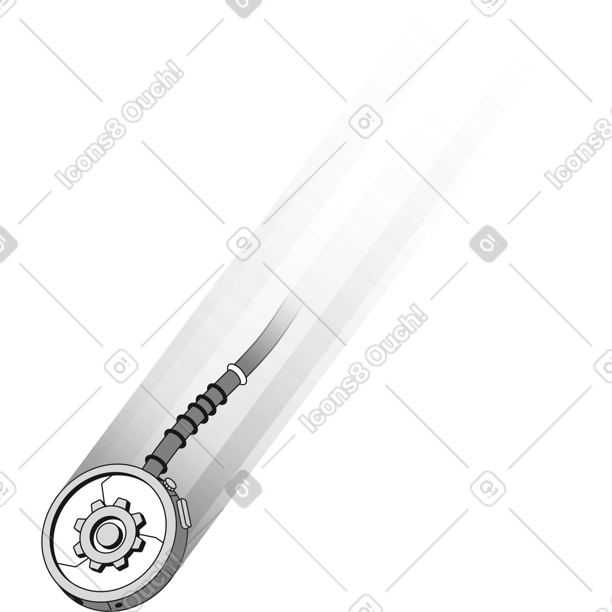 Illustration Device cable extending from circular gear mechanism with pixel trail dans le style Futuristic à télécharger aux formats PNG, SVG