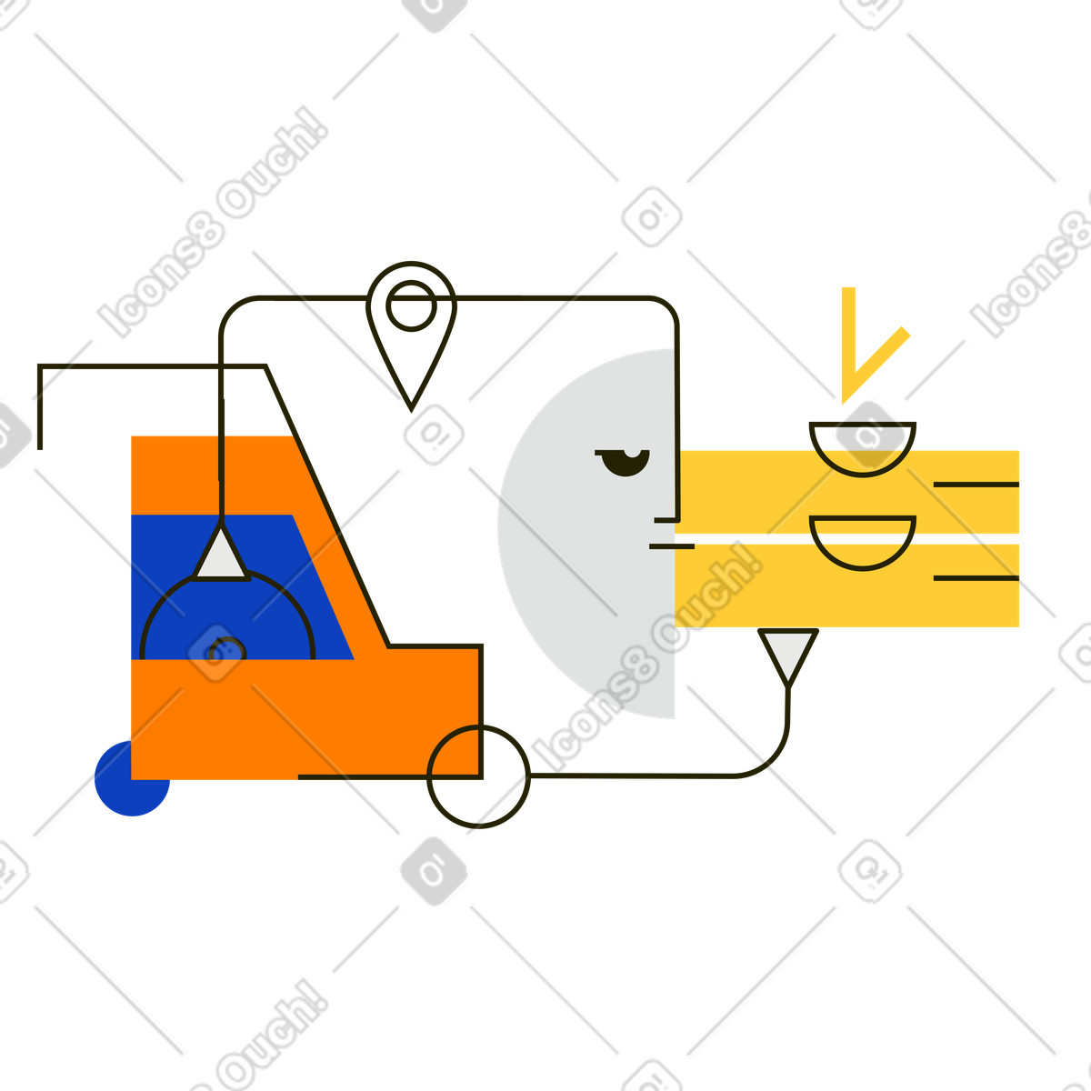 Ilustración Repartidor de pizza en estilo Geom a descargar en PNG y SVG