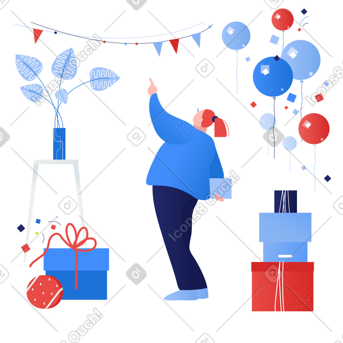 Frau bereitet eine party vor und dekoriert dafür-Illustration im Clip-Stil als Download in PNG, SVG