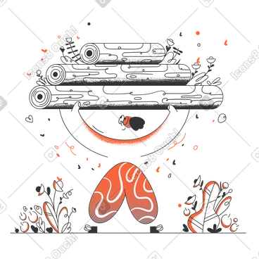 A black and white drawing of a person carrying a stack of logs PNG, SVG