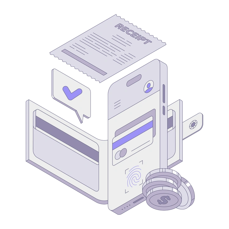 A smartphone with a receipt and coins - Modul style illustration